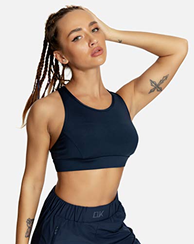 Image of QUEENIEKE BareFlow Women's Sports Bras with Phone Pocket Medium Impact Padded Racerback Workout Gym Crop Top Running Yoga Bra
