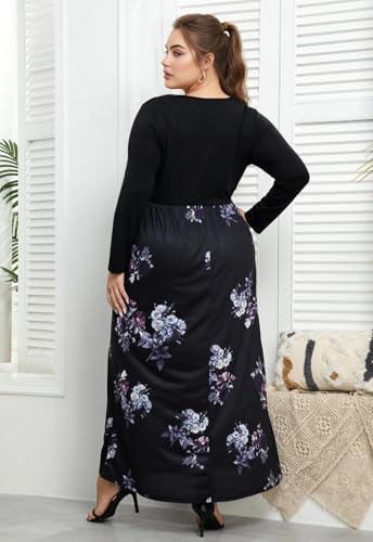 Image of Nemidor Women Plus Size Casual Maxi Dress Long Fall Pockets