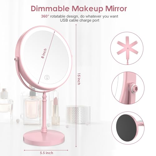 Image of DEIOVWXS Makeup Mirror, Rechargeable Vanity Mirror with 3 Lights, 1X /10X
