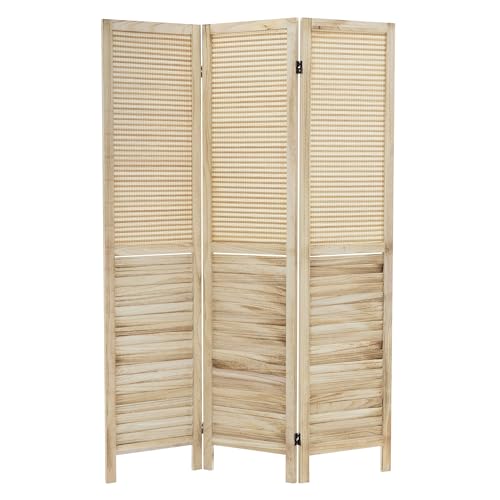 ML-Design Paravent Intérieur Osaka, Naturel, 170x121 cm, en Bois, à 3 Panneaux Pliables, Cloison de Séparation Décorative Séparateur de Pièce Diviseur Écran d'Intimité Vestiare Protection Visuelle