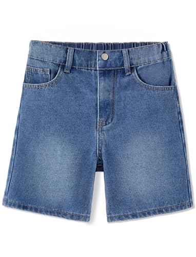 PATPAT Boys Denim Shorts Casual Mid Elastic Waist Baggy Jeans Shorts with Pockets Y2K Straight Leg Loose Jorts Blue, 9-10Y