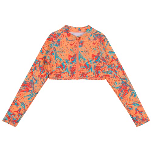 Image of SwimZip Girls' Long Sleeve Zipper Crop Top Rash Guard UPF 50+ Sun Protection