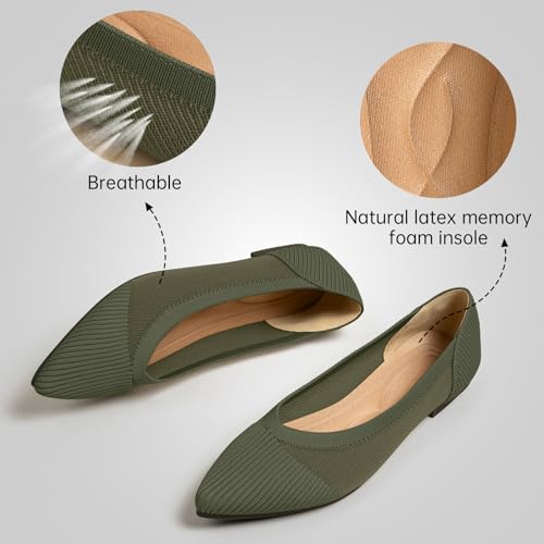 Image of TINGRISE Women's Flats Shoes Pointed Toe Knit Ballet Comfortable Dressy Mesh Flat