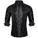 DiBanGu Silk Paisley Dress Shirts for Men Long Sleeve Button Down Shirt Casual Regular Fit Mens Shirts Wedding Party, Black, Medium