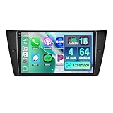 Hikity 4+64GB Android 15 Radio Coche para BMW 3 E90 E91 E92 E93, IPS Pantalla Táctil 9' Auto Radio con CarPlay Android Auto Inalámbrico GPS WiFi Mirror Link Bluetooth Hi-Fi+AHD Cámara Trasera