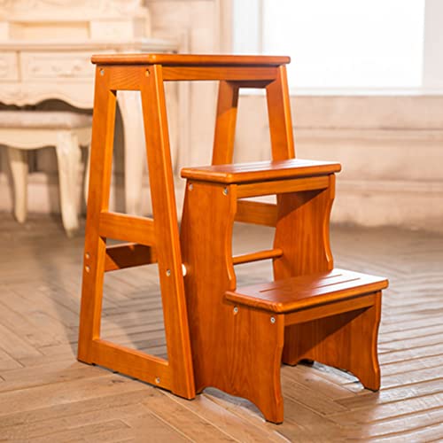 Taburete escalera de madera plegable de 3 peldaños para biblioteca 4