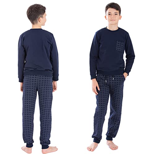 LOREZA ® Garçons Pyjama Thermique Maison Manches Longues Coton Pyjama (164-170 (14-15 Ans), modèle 1) Cover