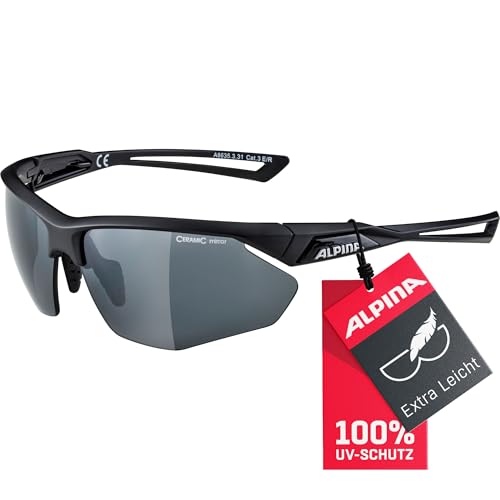 ALPINA NYLOS HR - Verspiegelte und Bruchsichere Sport- & Fahrradbrille Mit 100% UV-Schutz Für Erwachsene, black, One Size