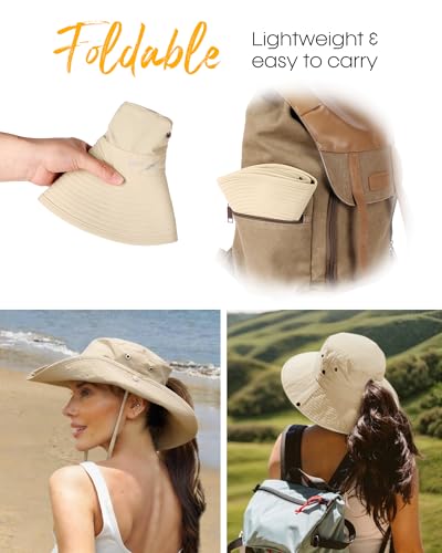 Image of FURTALK Sun Hats for Women Ponytail UV Protection Beach Summer Hat Wide Brim Packable Cowboy Hat