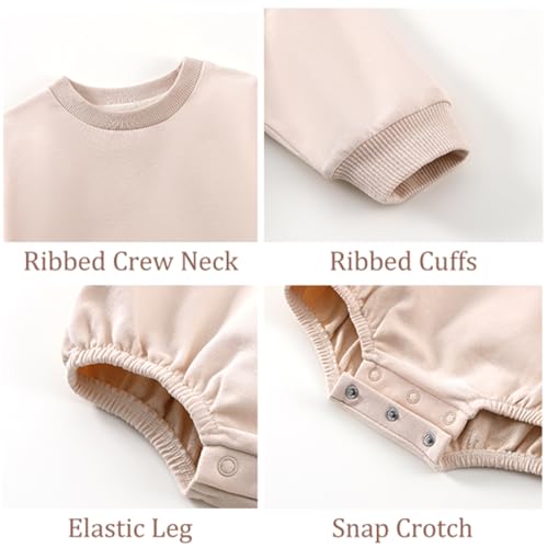 Baby Boy Bubble Romper Organic Cotton Solid Long Sleeve Oversized Sweatshirt Romper Newborn Fall Winter Clothes3