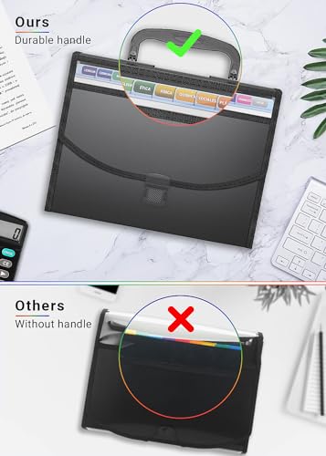 Organizador de arquivos sanfonado, pasta de arquivos expansível portátil com alça, caixa de arquivos