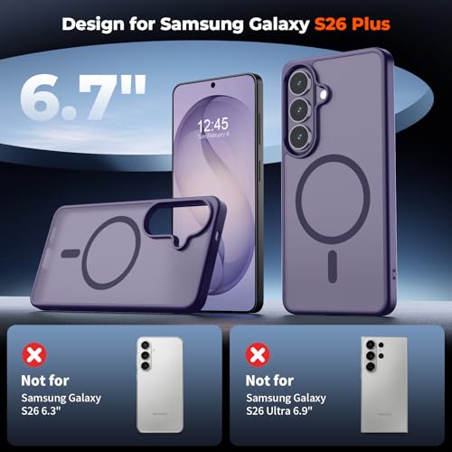 Image of SUPFINE Magnetic for Samsung Galaxy S26 Plus Case with Screen Protector, (Built-in Magnets) (Military Grade Drop Protection) Slim Translucent Shockproof Phone Case,Dark Purple