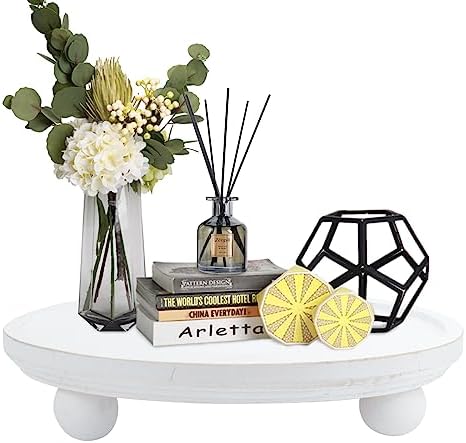 Decorative Wooden Risers for Displays Round Wood Tray Risers for Decor, Farmhouse Pedestal Stand, Rustic Cake Stand Centerpiece Tray Counter Organizer for Kitchen Living Room Home Bathroom