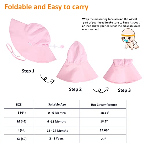 Unisex Baby Sun Hat With Upf 50+ Outdoor Adjustable Beach Hat, Baby Girl Wide Brim Bucket Hats For Infant Toddler Little Boy (0-6 Months,Pink) #TOP4