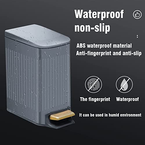 Small Bathroom Trash Can With Lid-1.3 Gal Stainless Steel Step Pedal Trash Can Narrow Metal Wastebasket-Slim Rectangle Garbage Container Bin With Inner Bucket For Bedroom Office Kitchen Toilet-Grey #TOP2