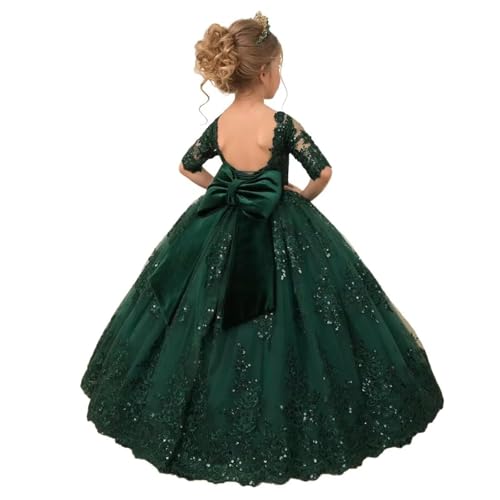 Flower Girl Dress Lace Appliques - Sequin Princess Pageant Dress Velvet Bow Ball Gown