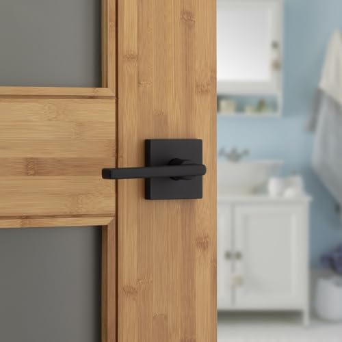 Image of Kwikset Halifax Interior Privacy Door Handle with Lock, Door Lever for Bathroom and Bedroom, Matte Black, Reversible Keyless Turn Lock, with Microban Protection, 10 Pack