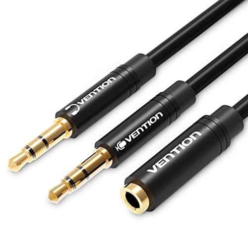 Vention Adaptateur Jack Audio Stéréo 3,5mm Adaptateur Micro Casque Femelle vers 2 Mâle Câble Splitter Y Jack Audio pour PC, PS4, Xbox One, Ordinateur,...