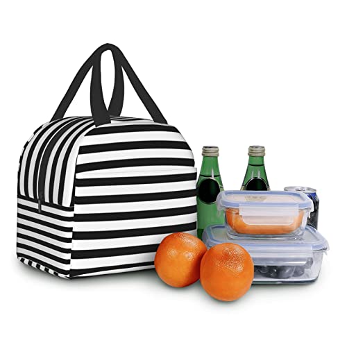 Uyeugv Insulated Black And White Lunch Bag Box For Kids Teen Girls Boys Women, Reusable Cool Cute Stripe Lunch Bags For School Work Picnic Travel #TOP5