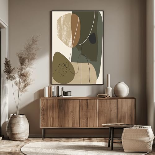 Lienzo de salón con texturas geométricas verdes y beige para decoración nórdica moderna 5
