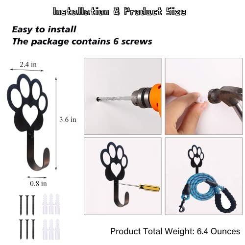 6 PCS Dog Paw Shaped Dog Leash Hook for Wall, Metal Leash Holder Wall Mounted Hanger for Coat Key Entryway Hallway Kitche Office - Image 4