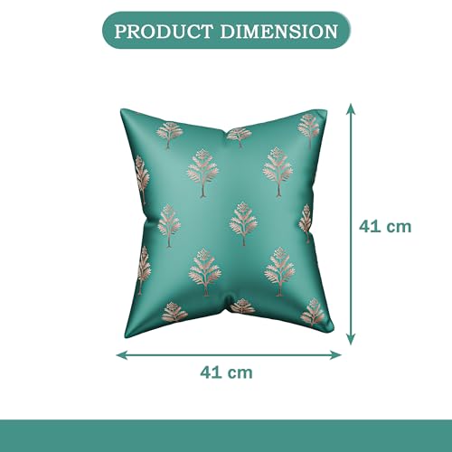 Image of Kuber Industries Polyester Cushion Cover 16 Inch x 16 Inch Set of 5 with Zip Closure | Decorative Throw Pillow Square Cushion Cover for Sofa Set, Bedroom and Living Room | Golden Tree - Green