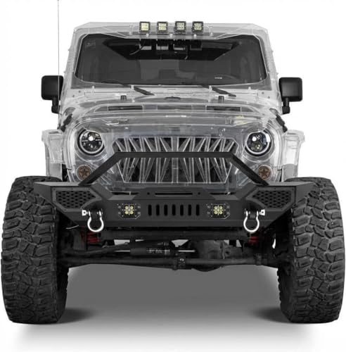 Garvee Front Bumper Compatible with Wrangler JK/JKU 2007-2018 (2/4 Doors) Full Width Off-Road Rock Crawler Bumper with 2 x LED Lights Heavy Duty Steel