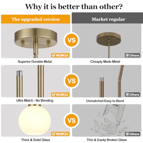 Image of 2 Pack Gold Globe Pendant Lights, Mid Century Brass Pendant Light Fixtures, Globe Pendant Lights Kitchen Island with Milk Glass Shade Adjustable Hanging Fixture for Dining Room (Bulbs not Included)