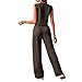 Women's 2 Piece Outfits Casual Linen V Neck Sleeveless Button Vest Waistcoat Dressy Sets Wide Leg Pants Suits Brown