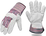 ABTW Work Gloves 1Pair - Split Cowhide Leather Palm Work Gloves with Rubberized Safety Cuff (Large, #190704L)