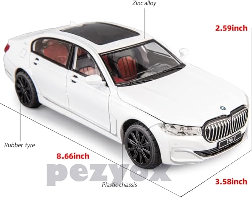 Image of Diecast BMW 7Series 760 THE7 Toy Car 1:24 Scale Model,Pull Back Vehicles Alloy Simulation Supercar with Lights and Sound Also for Car Dashboard,Kids (White)