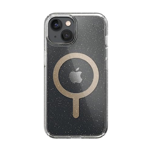 Image of Speck Clear iPhone 14 & iPhone 13 Case - Drop Protection, Scratch Resistant, Dual Layer Slim Phone Case for 6.1 Inch iPhones 14 -Built for MagSafe - Anti-Fade Case-Presidio Perfect-Clear /Gold Glitter