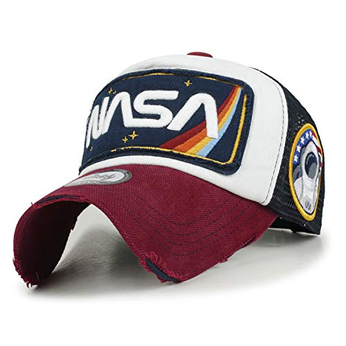 ililily Gorra de béisbol estructurada con logotipo de gusano de la NASA, Red Bill, X-Large