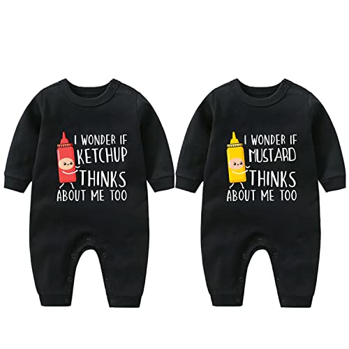 Image of YSCULBUTOL Baby Bodysuit Yummz Tomato Ketchup Mustard Red Yellow Twins Set Boys Girls Clothes Twins Baby Outfits