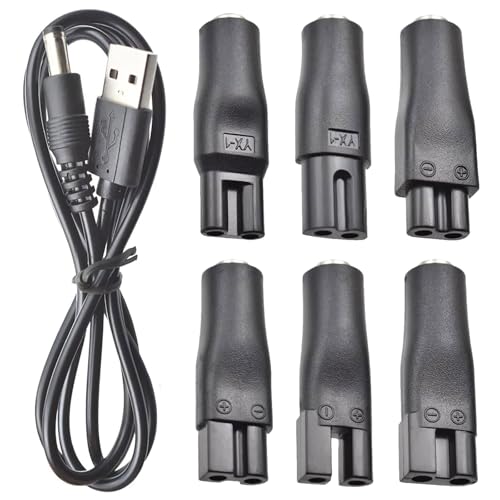 YIAJIA 7Pcs Shaver Charger Kit - 5V USB Power Cord Replacement for Electric Hair Clippers, Beard Trimmers, Shavers, Beauty Instruments, Desk Lamps, Purifiers