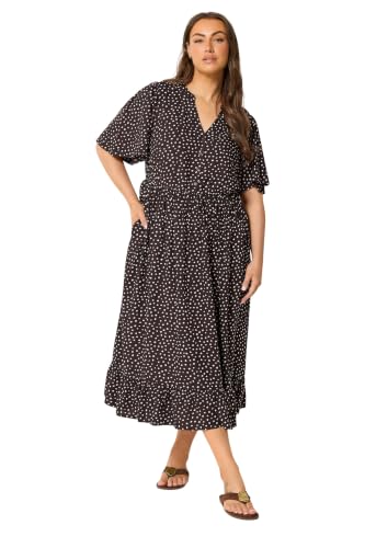 Image of Yours Curve Spot Print Notch Neck Maxi Dress - Women's - Plus Size Curve
