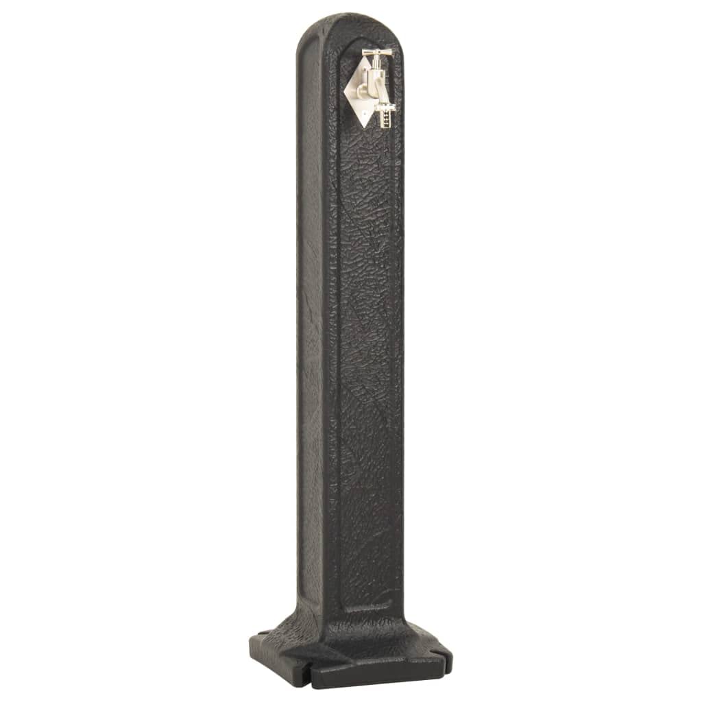 Garten Wasserzapfsäule 90cm in Steinoptik Anthrazit, Wasserstelle für den Garten mit Hahn und Schlauchanschluss, Freistehende Wasserstation aus witterungsbeständigem Kunststoff