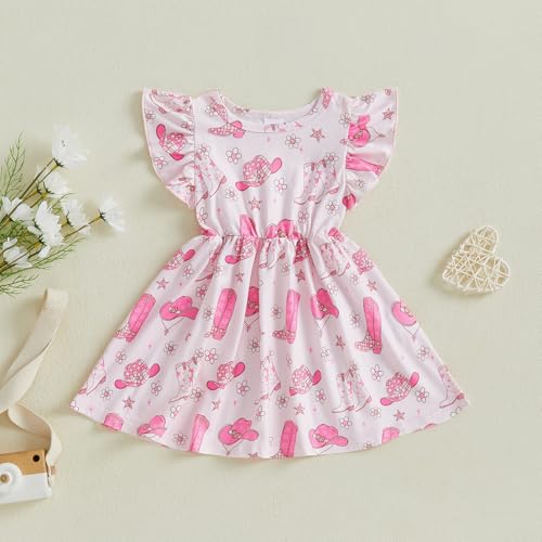 Western Baby Girl Clothes Cute Boots Hat Print Country Baby Dress Summer Clothes for Infant and Toddler2