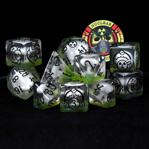 Nuclear Fallout 11 Dice Set Glow in Dark Wasteland DND MTG