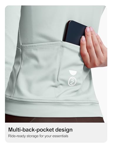 INBIKE Maillot de Manga Larga Invierno para Mujer con Forro Polar Transpirable Logo Reflectante Múltiples Bolsillos Maillot MTB Térmico Azul Verdoso-M - imagen 4