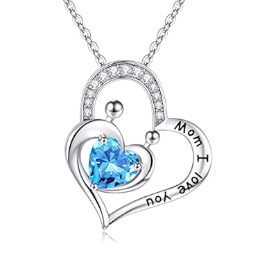 AMAZON - IEFUP Birthday Gifts for Mom Necklace, 925 Sterling Silver March Birthstone Aquamarine Necklace Best New Mom Gifts for Women Mothers Day Birthday Gift for Mom Grandma First Mom from Daughter