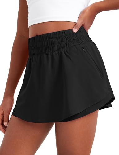 CRZ YOGA Girls Athletic Shorts with Zip Pocket - High Waist Flowy Ruffle Skirt for Workout Running Tennis Teen Kids Liner