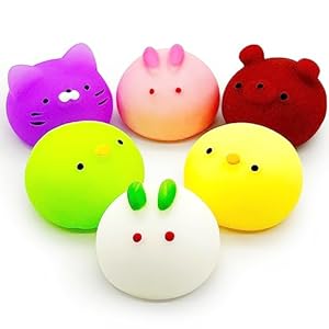 6 Pcs Mochi Squishy Toys for Kids Party Favors, Mini Round Animals Toys Kawaii Squishies for Classroom Prizes, Easter Basket and Goodie Bag Stuffers, Stress Balls Fidget Toys Bulk for Kids