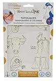 Grim'Tout - Planche de Tatouage Temporaire Prédécoupée - Tatoo Autocollant Non Permanent - Multimotif à Colorier - Thème Zodiaque Terre et Air - Pour Fête à Thème ou Anniversaire