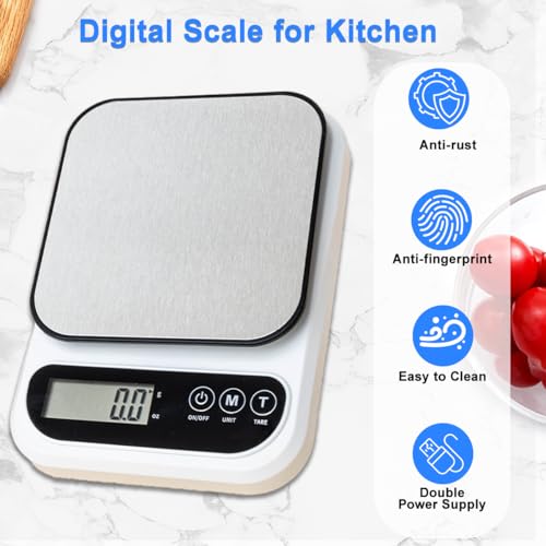 Gluckluz Digital Kitchen Scale 0.1g High Accuracy Electronic Food Scale 3kg Capacity Weighing Scale with Stainless Steel Platform & Tare for Baking Cooking Dieting (Battery Powered)