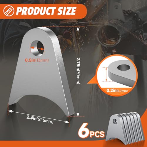Image of 6 Pcs Weld on Tabs with 1 /2 inch Holes,Steel Gussets Weld On,Universal Weld on Shock Mount,Weld on Lights Tabs,Weld on Tabs Axle Bracket,Radius Chassis Weld Tabs for Weld On- 1 /5 inch Thick