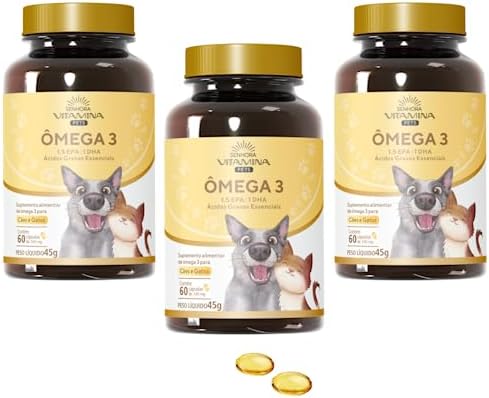 Ômega 3 Pets Para Cães E Gatos 500mg Epa Dha (180 Cápsulas) (3 Po...