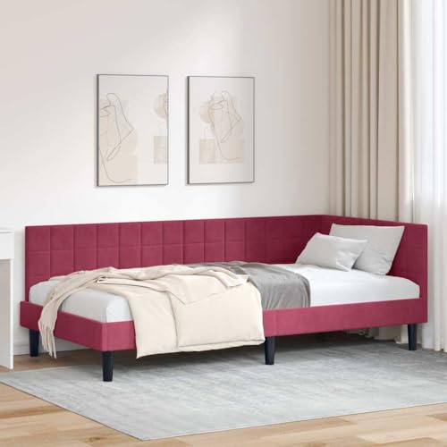 mzdioop Estructura de cama esquinera con cabecero de 90 x 190 cm, tela aterciopelada, estructura en forma de L, con somier de láminas y patas de metal, ahorra espacio para dormitorios y habitaciones
