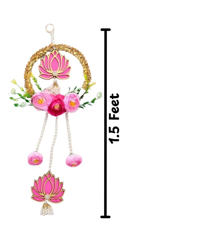 Image of Lotus Flower Hanging,Pair of 2, 24 Inch|Door Garlands for Main Door|Shubh Labh Hanging|Mandir & Temple Dcor|Diwali & Pooja Decoration|Home Mandir & Pooja Room Decoration Items|Home Dcor
