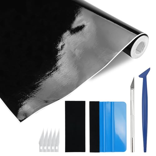 300 x 30cm Pellicola Adesiva Nera per Auto,Impermeabile Senza Bolle Pellicola Wrapping lucido,Autoadesiva Pellicola per Auto Carrozzeria Esterna,Wrap Auto Protettiva in Vinile,per Decorativa,Moto,Bici